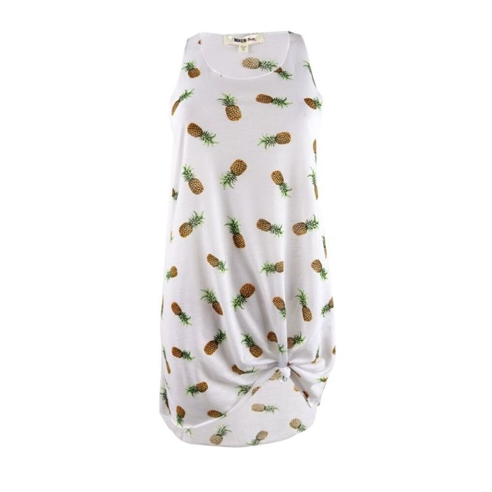 Miken Women's Pineapple-Print Tank Dress Swim Cover-Up - White Kiwi